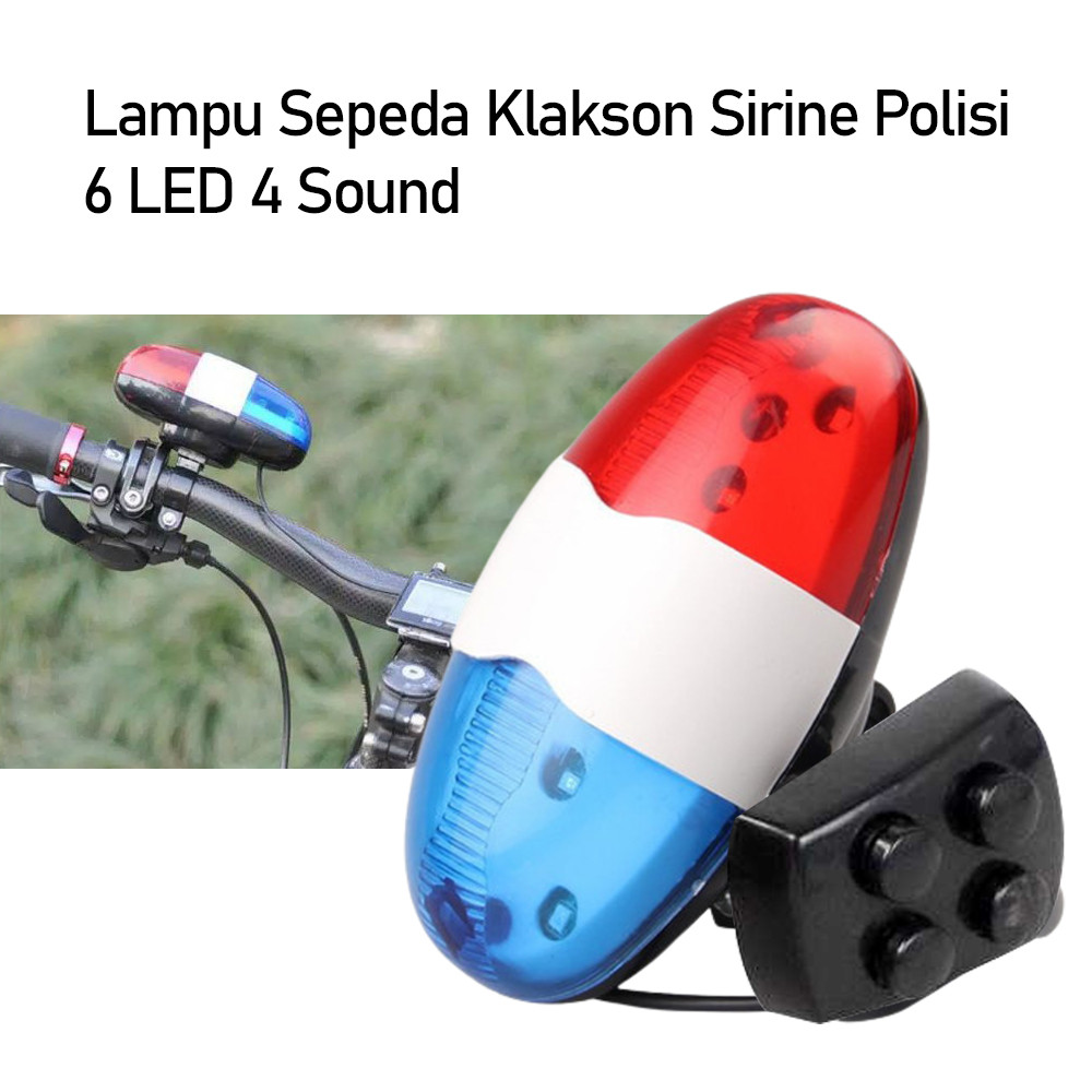 Lampu Depan Sepeda Klakson Sirine Polisi 6 LED 4 Sound - Lampu Sepeda USB Rechargeable - Bike Safety