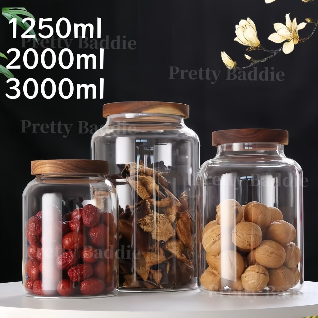 Botol kaca tertutup Botol penyimpanan makanan Botol display Kapasitas besar: 1250ml/2000ml/3000ml.