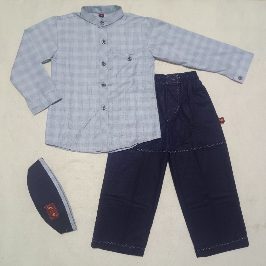 DHOLISHOP.ID Baju Koko Anak NEW A&J BENSU Motif Kotak Soft Lengan Panjang