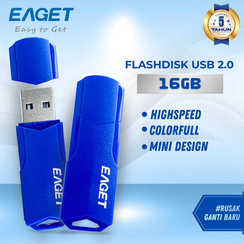 [GROSIR] EAGET Flashdisk 16GB Flashdrive USB2.0 Grosir Murah MIN 5pcs F5 Biru Garansi 5 Tahun ORI