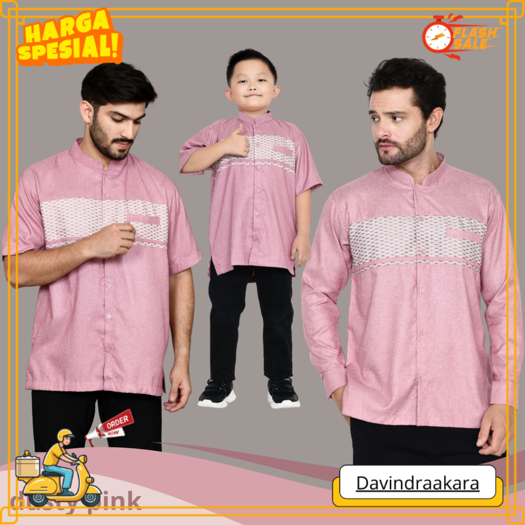 PROMO Koko Couple Ayah dan Anak warna Dusty Pink variasi motif songket