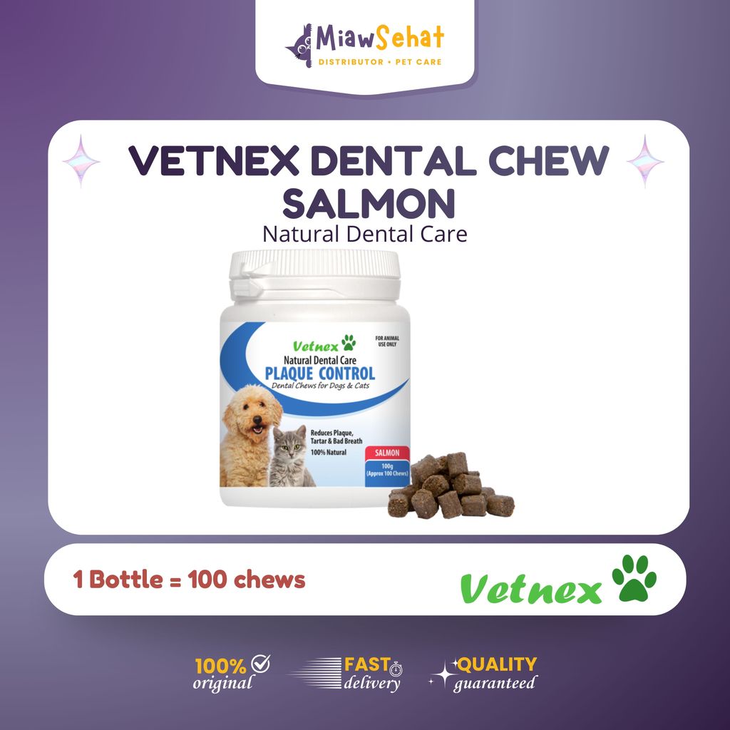 Vetnex Plaque Control Dental Chews for Cats & Dogs 100 Chews - Salmon