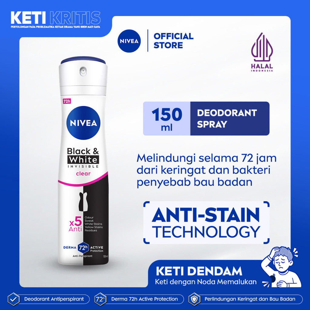 NIVEA Deodorant Spray Black & White Invisible Original 150ml - Deodoran wanita melawan bau badan tah