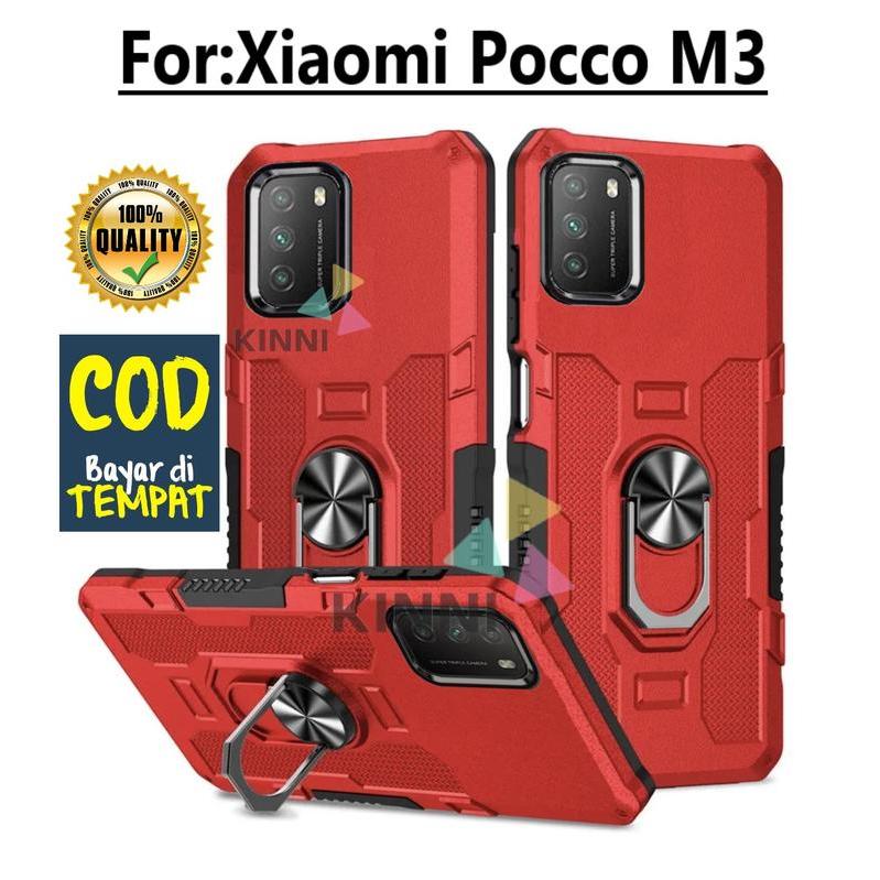 Casing Xiaomi Redmi POCCO M3 Hard Case Ring Armor Robot Case Kickstand Hybrid/Ring Holder - BLACK, X