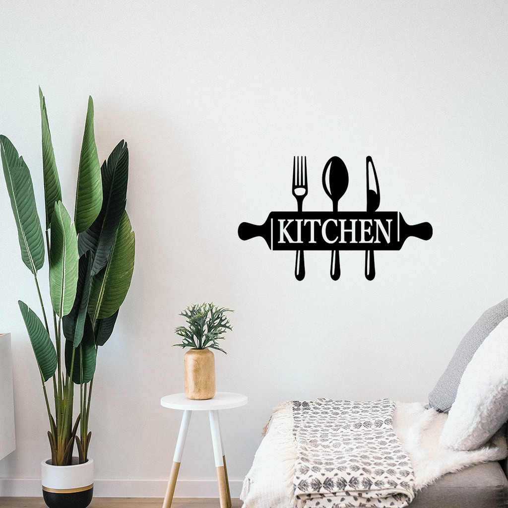 Lukisan Dinding Peralatan Masak Black Metal Estetik – Hiasan Dapur Minimalis Modern untuk Ruang Maka