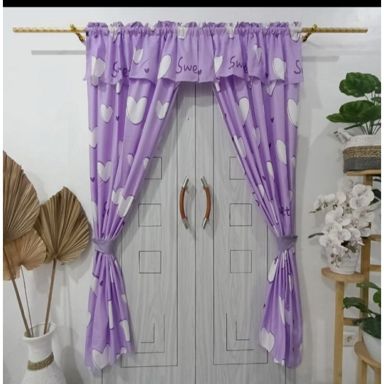 DISKON gorden serut jendela dan pintu minimalis motif love purpel ungu lilac / GORDEN MINIMALIS