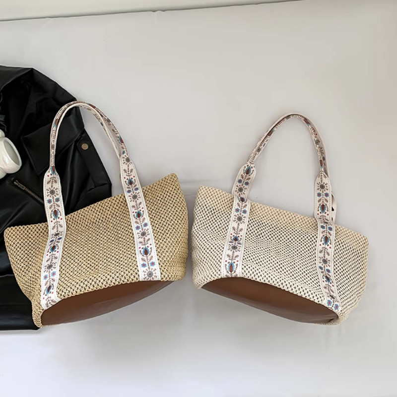 MOODGIRL Tas Anyaman Wanita Tote Bag Rotan Rajut Motif Tas Bahu Besar Fashion Korean Style TFW 197