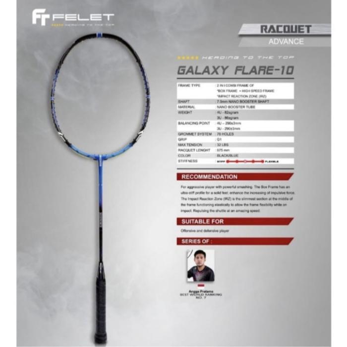 Raket Badminton FELET AEROMARS 10 GALAXY FLARE 10 ORIGINAL - GALAXY FLARE 10, Raket + Grip
