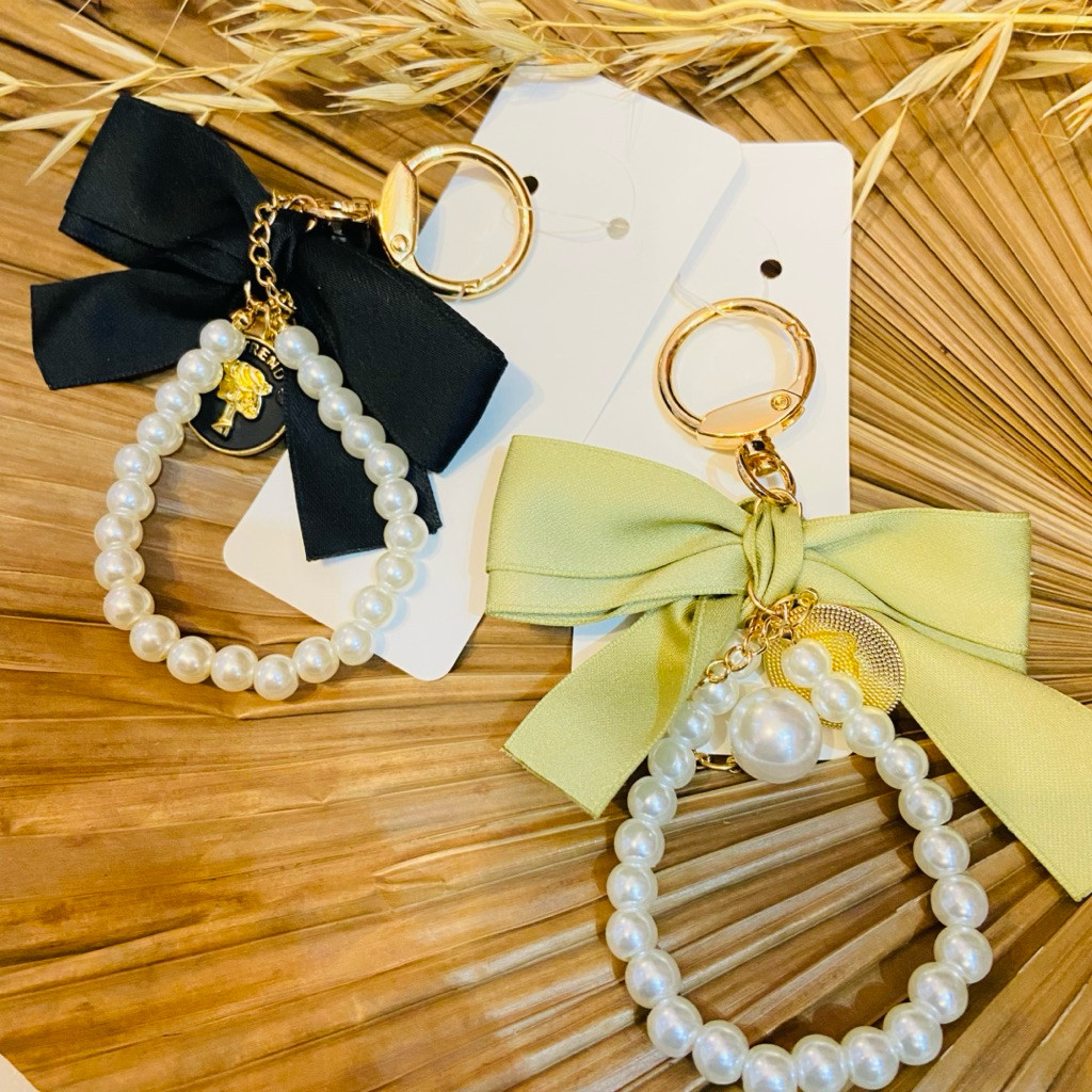 Gantungan tas mewah pita manik-manik mutiara bag charm/key chain