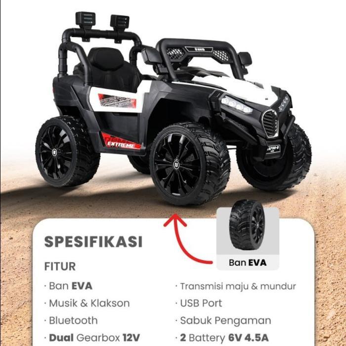 Mobil Aki Anak Jeep Ban Karet Eva Original PMB Mainan Anak Mobil Remote Anak Mesin 12V SNI - Putih, 