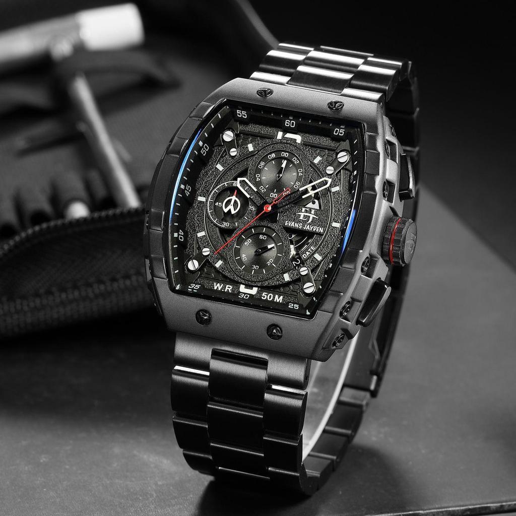 Evans Jayden Jam Tangan Pria 9554-1 Rantai Stainless Steel Kaca Sapphire Chronograph Water Resistant