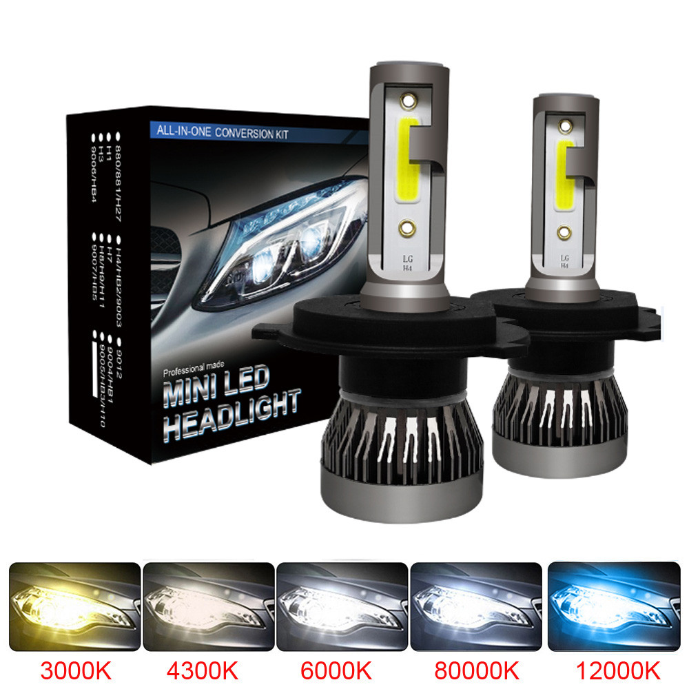 2 Buah Lampu LED H4 untuk Lampu Depan Mobil H1 H7 H8 H9 H11 Kit Lampu Depan 9005 HB3 9006 HB4 Lampu 