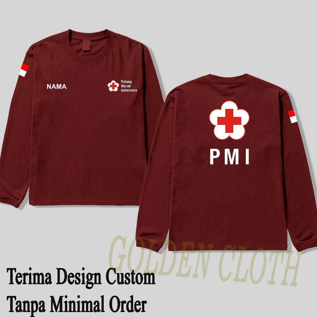 Baju Kaos PMI PMR Custom Nama lengan Panjang Baju lapangan PMR