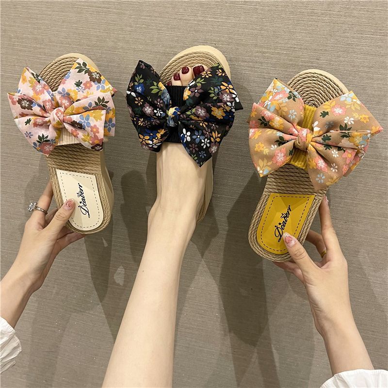 [COD]Sandal wedges bersol tebal gaya Cina untuk wanita, sandal outdoor motif bunga untuk wanita.