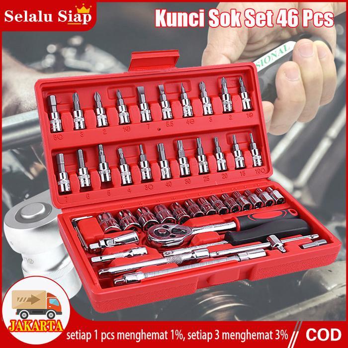 Kunci Sok Set 46 Pcs / Kunci Set Lengkap / Tool Kit Set / Kunci Sok - Merah