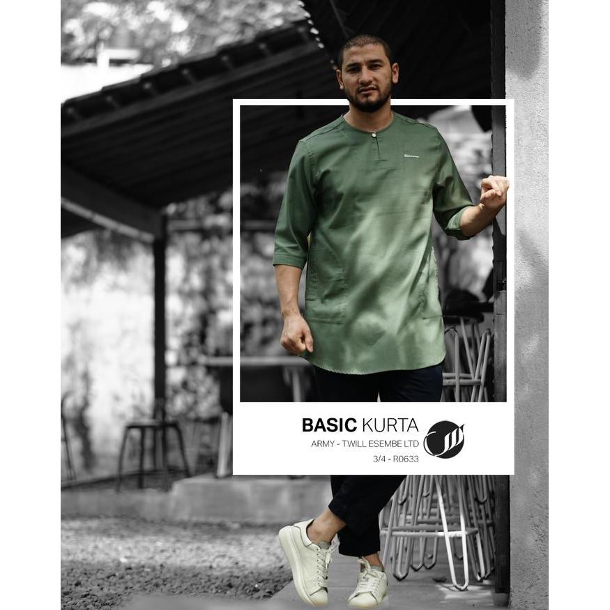 New Collection Lebaran SAMASE R063 KURTA BASIC 3/4 - ARMY, M