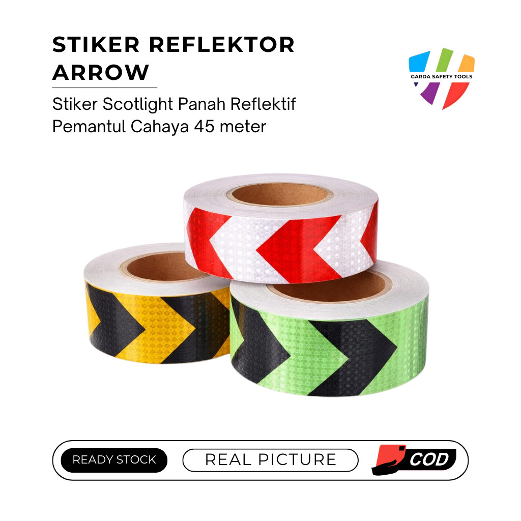 Stiker Reflektor Arrow / Stiker Scotlight Panah Pemantul Cahaya Safety Truk Mobil 5cm x 45 Meter