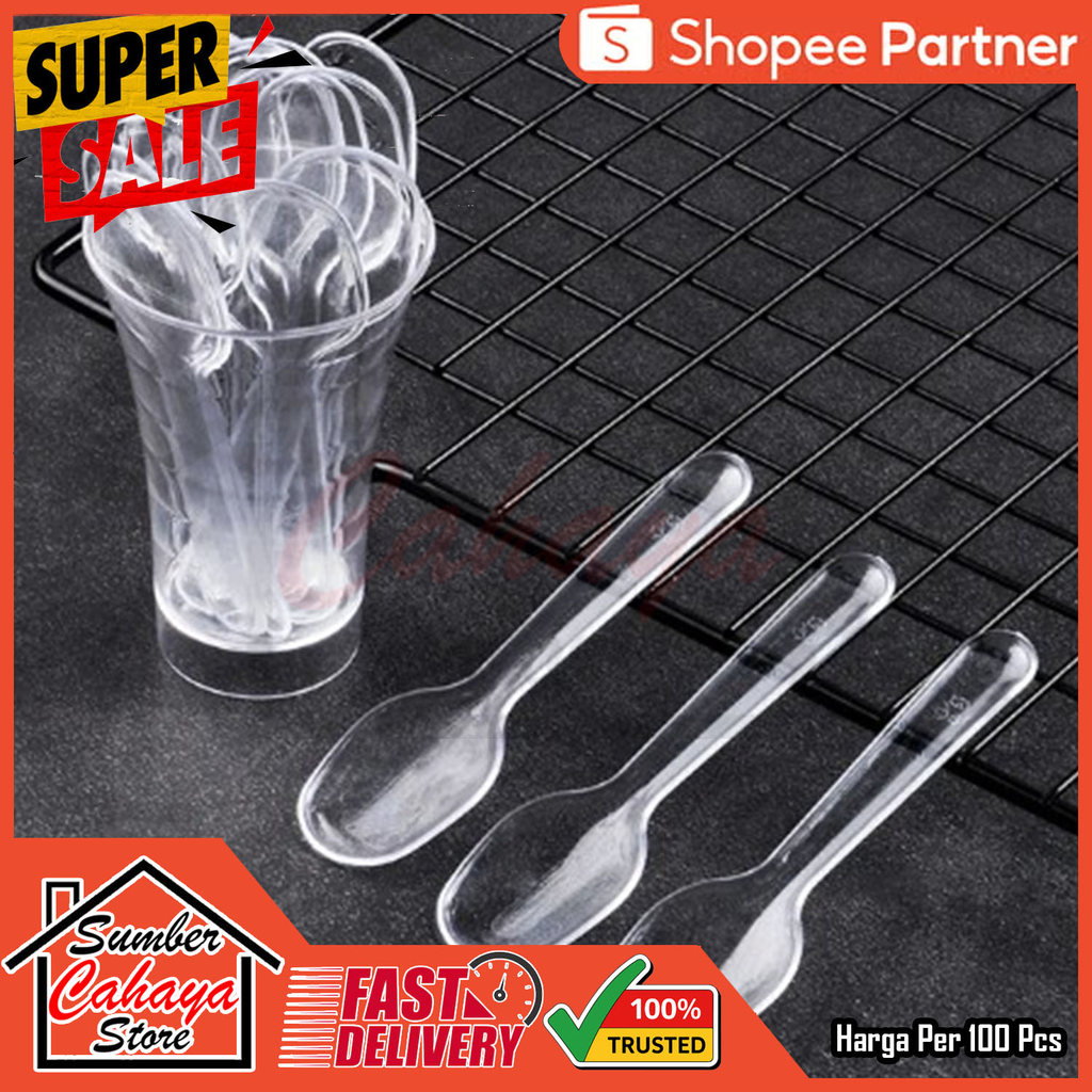 Sendok Puding Jelly 100 Pcs Sendok Sekop Plastik Bening Mini Ice Cream Transparan Per Pack Sendok Te