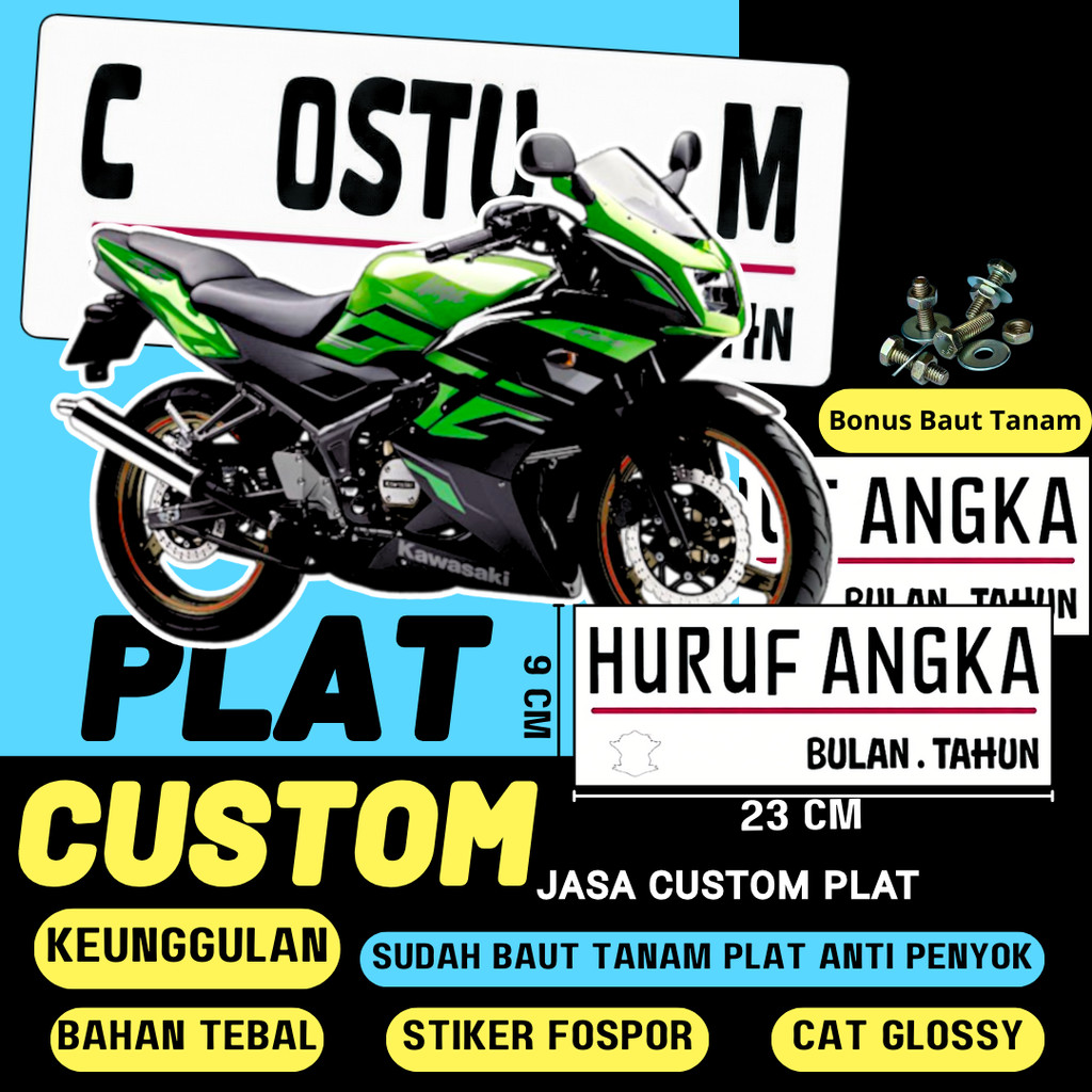 PLAT CUSTOM WARNA PUTIH PLAT CUSTOM SATU PASANG WARNA PUTIH PLAT CUSTOM BAUT TANAM