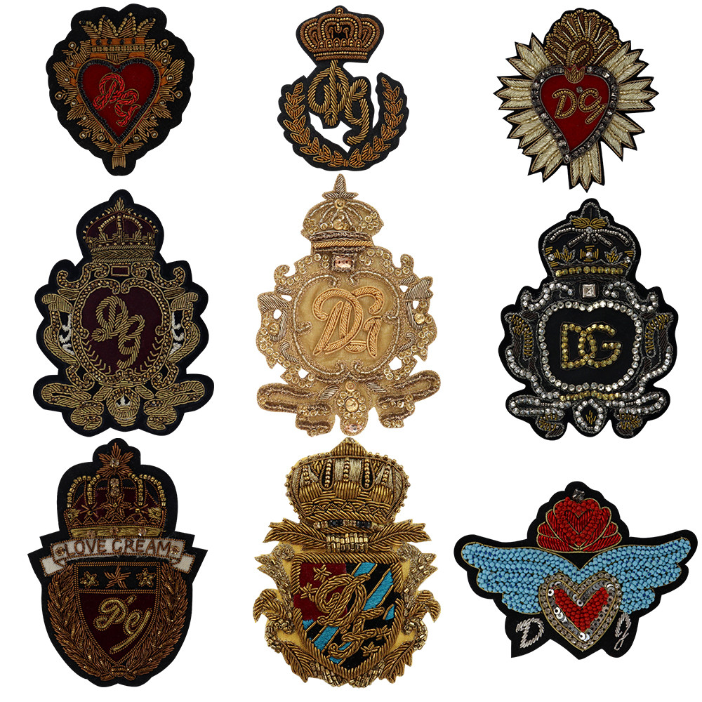 Exquisite Inan Silk Pates Crown Heart Emblem Clothing Decoration Handmade Beaded Rhinestones Bullion