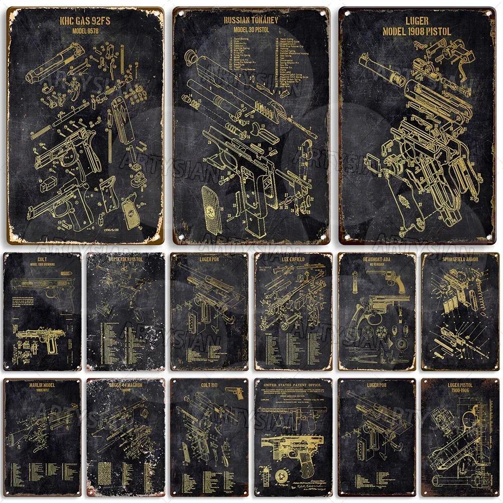 Patent Metal Sign Ruger Bearcat .22 Rimfire Browning 1922 Pistol Thompson Submachine Gun Luger 1908 