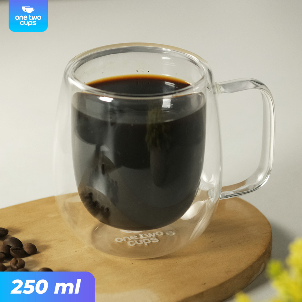 Cangkir Kopi Kaca Double Wall Anti Panas Gelas Estetik Kaca Borosilikat Gelas Cafe Minimalis 250ml
