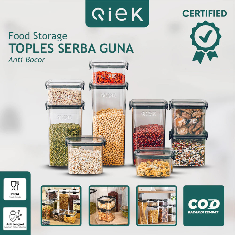 Qiek Toples Bening Toples Kedap Udara Toples Snack Toples Bumbu Toples Makanan Wadah Plastik Kotak
