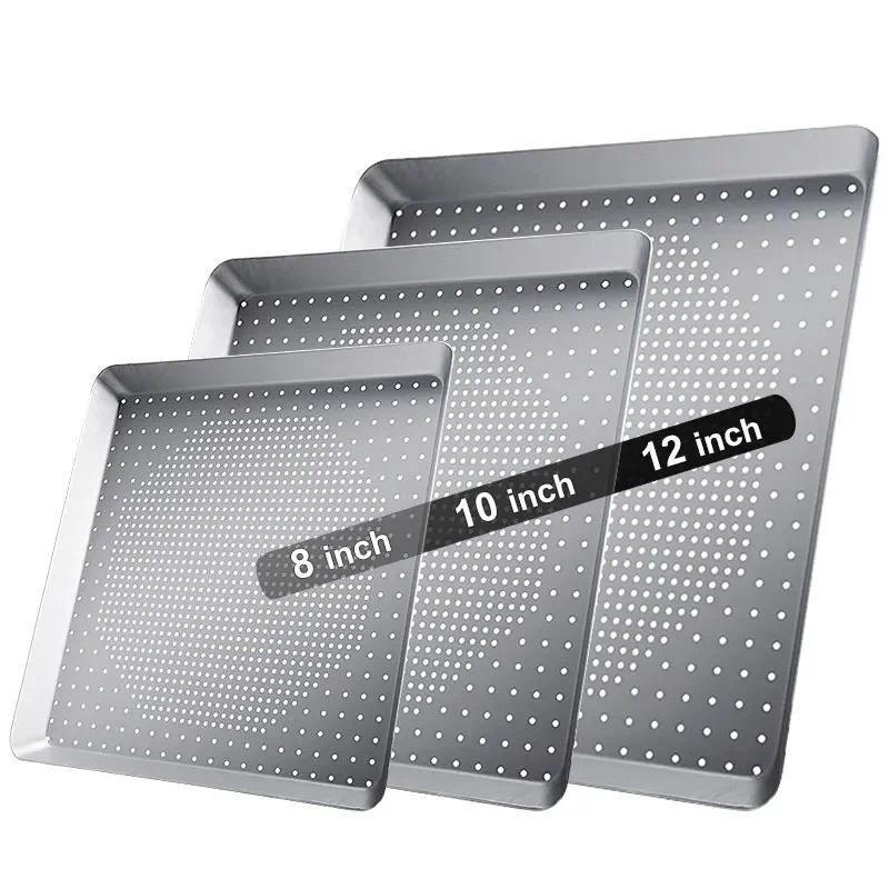 81012inch Nonstick Square Pizza Crisp Pan with Holes Perforated Aluminum Alloy Pizza Oven Tray Bakee