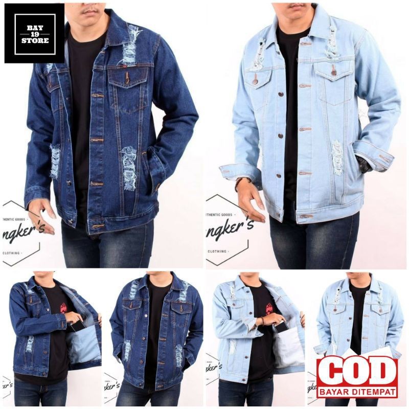 JAKET PRIA DISTRO premium Wangkers /Jaket Jeans Ripped / Jaket Jeans Sobek Destroy | T2