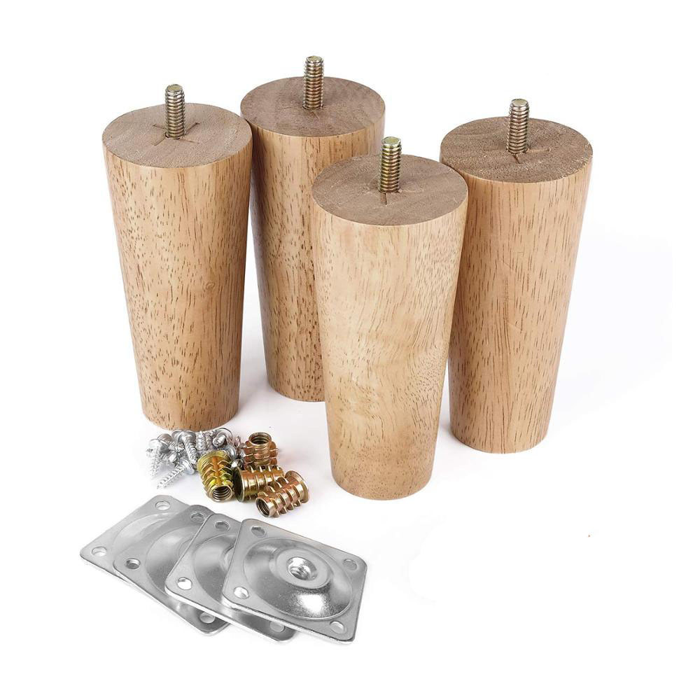Set Kaki Sofa Kayu Solid 12CM, Baut M8, Kayu Oak, Bentuk Runcing, Pengganti Kaki Sofa, Bangku, Kursi