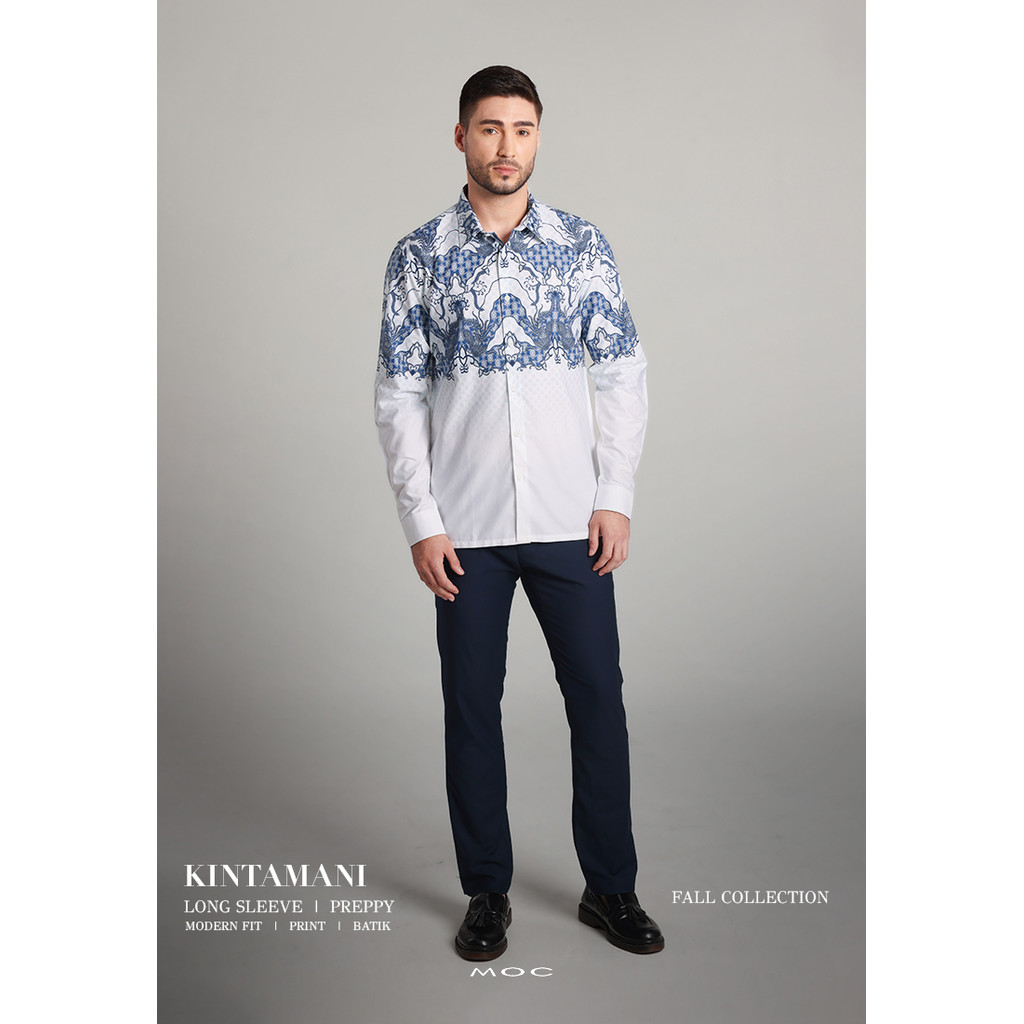 MOC - Kemeja Batik Pria Lengan Panjang Kintamani - White
