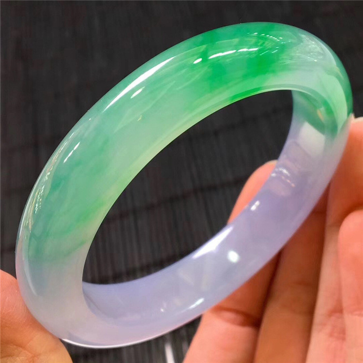 Gelang Batu Giok Myanmar Jenis Es dari Tambang Lama Warna Ungu Muda Bentuk Bulat untuk Wanita