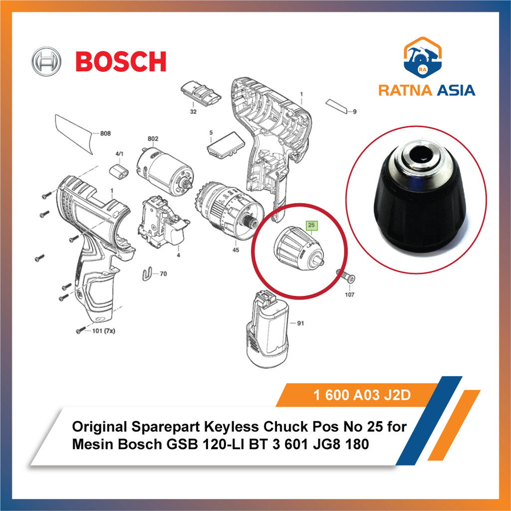 Original Sparepart Keyless Chuck Pos No 25 for Mesin Bosch GSB 120-LI