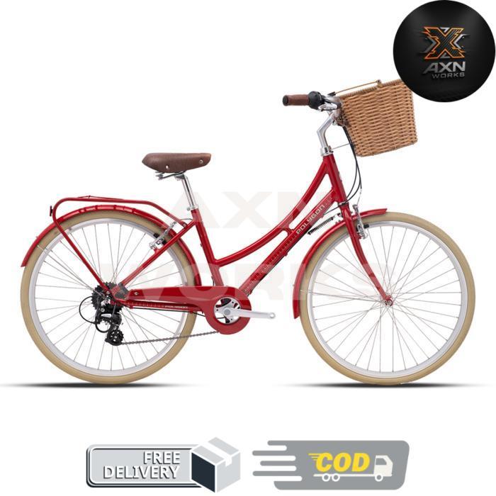 Polygon Sierra Oosten [26 inch] Sepeda Keranjang Rotan Vintage City Bike - Merah -AXN