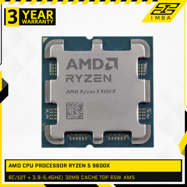 AMD CPU PROCESSOR RYZEN 5 9600X (6C/12T + 3.9-5.4GHZ) 32MB CACHE TDP 65W AM5 TRAY
