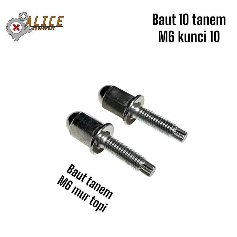 Baut knalpot mur topi panjang m6 baut mur kunci 10 baut kenalpot tanem manipol dll,....