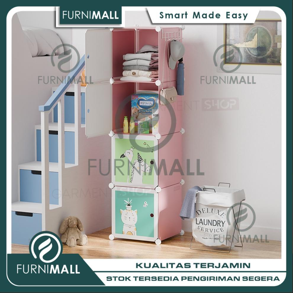 FURNIMALL Rak Lemari Baju Plastik Susun 34 Pintu Karakter Anak Bongkar Pasang Praktis Untuk Kamar An