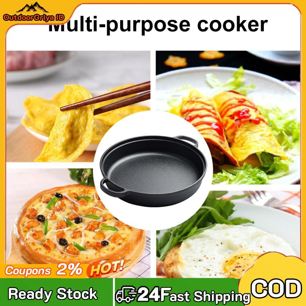 8.7/9.8/11/11.8inch Cast Iron Griddle with Double Handles Baking Tray for Bread Baking Outdoor Cooki