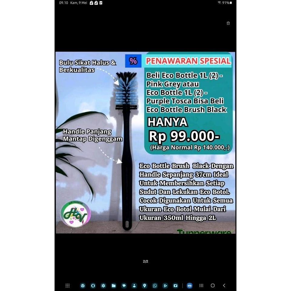 Promo ECO BRUSH TUPPERWARE 1PCS SIKAT BOTOL MINUM SIKAT DOT BAYI TUPPERWARE - hitam 37cm