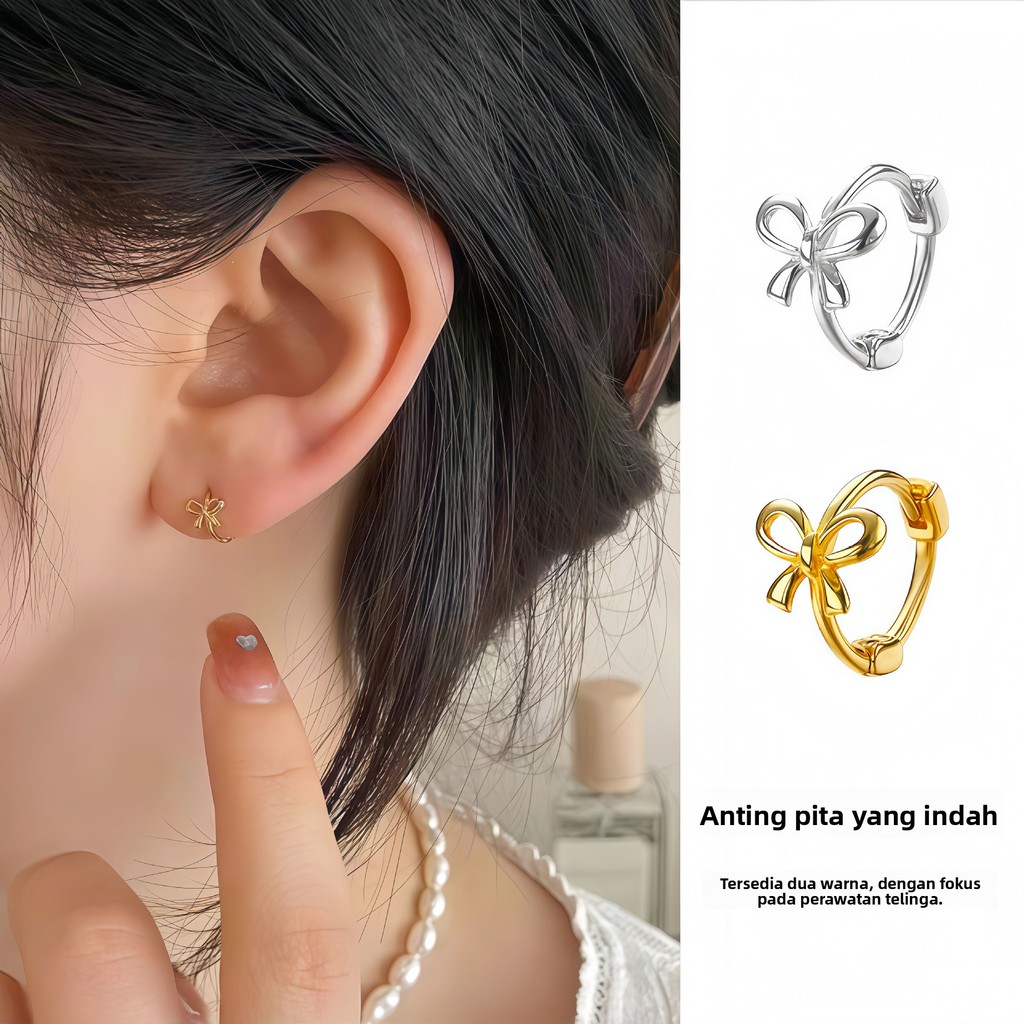 Anting Busur Anting Bulat Anting Busur Titanium Wanita