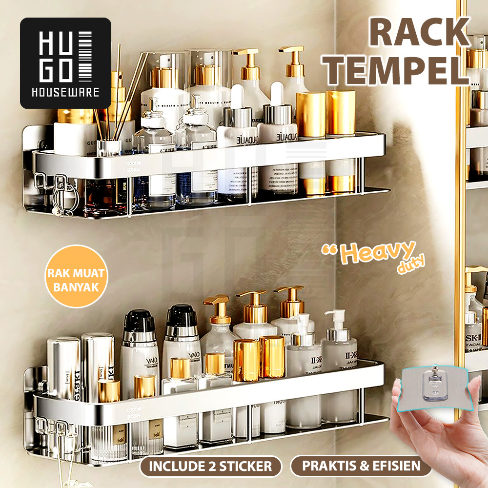 HUGO Rak Kamar Mandi Tempel Stainless Steel Organizer Shampoo Skincare Multifungsi Rak Sabun Mandi T