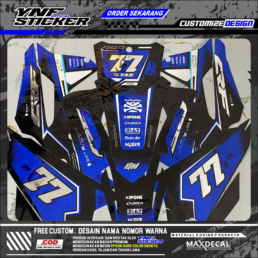 DECAL CRF 450 / 150 BIRU HITAM  KOMBINASI CROME SUPERGLOSSY MURAH BERKUALITAS