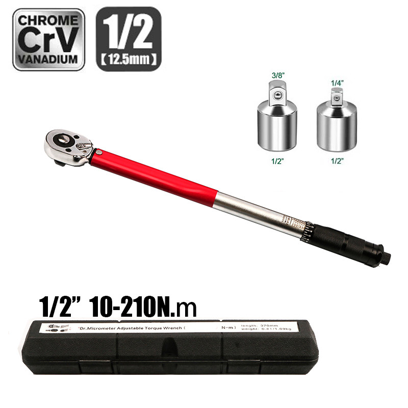 Kunci Torsi 10-210N.m 1/2"  Presisi, Reversible Ratchet, Kunci Torsi Profesional untuk Sepeda, Motor