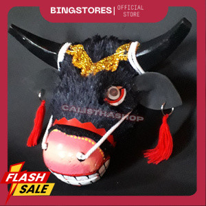 Mainan Anak Bantengan Mata Menyala  | Jaranan | Kuda kepang | Kuda Lumping | Topeng Banteng Kayu AG