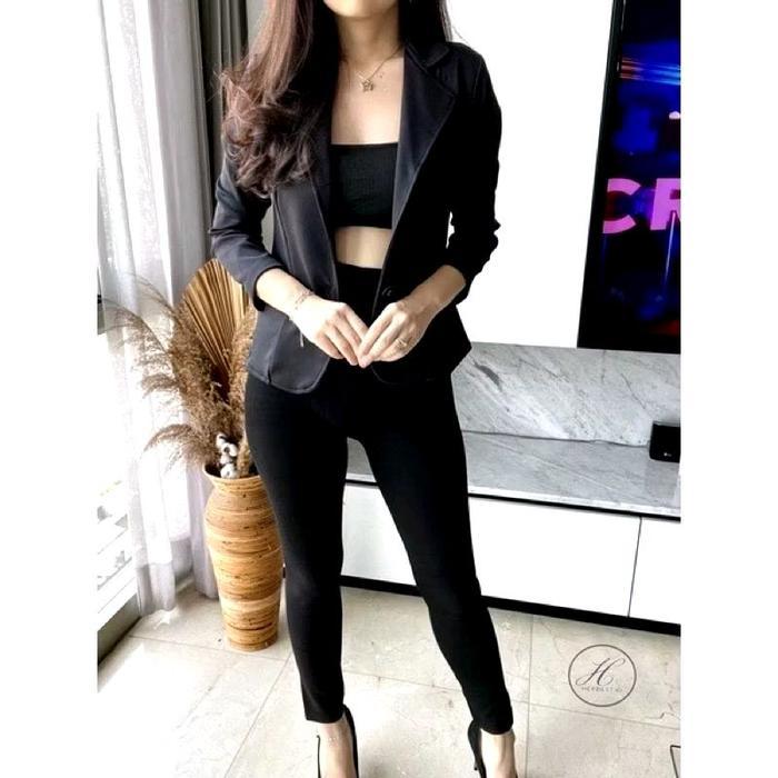 BLAZER SCUBA KERAH KANCING - Blazer Hitam, STANDAR