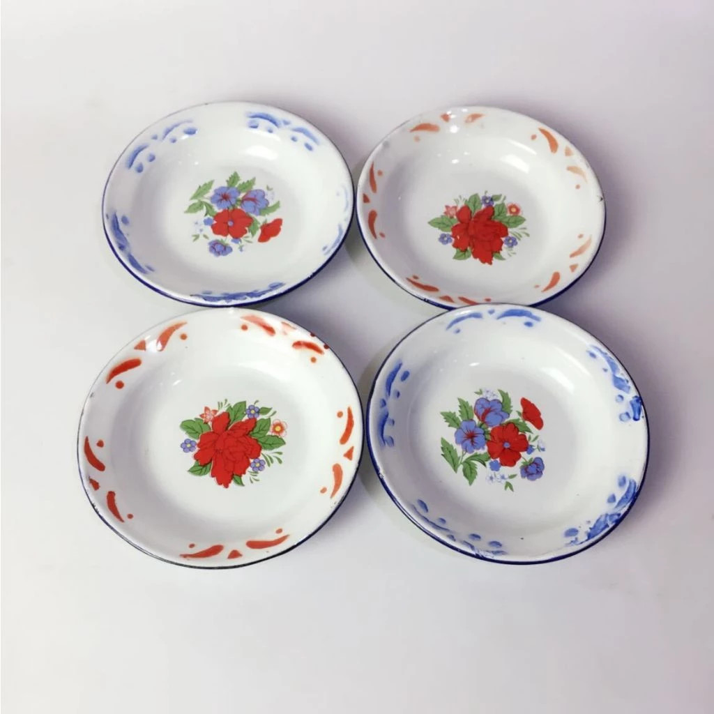 (GAS) piring enamel bunga merah 22cm Piring Seng Besi Enamel Jadul Motif Bunga