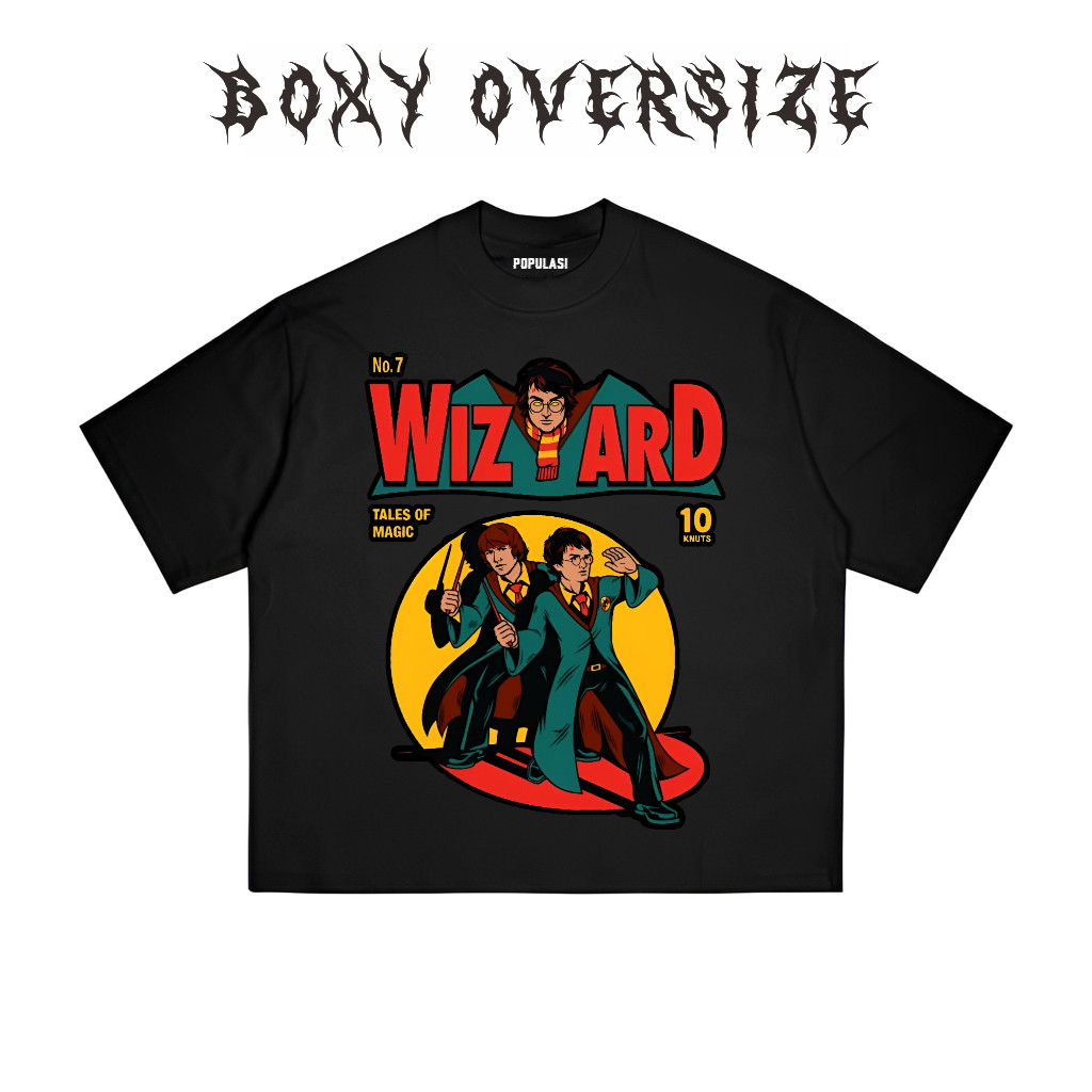 Populasi - Tshirt Boxy Oversize Wizard Kaos Hitam Pria Wanita