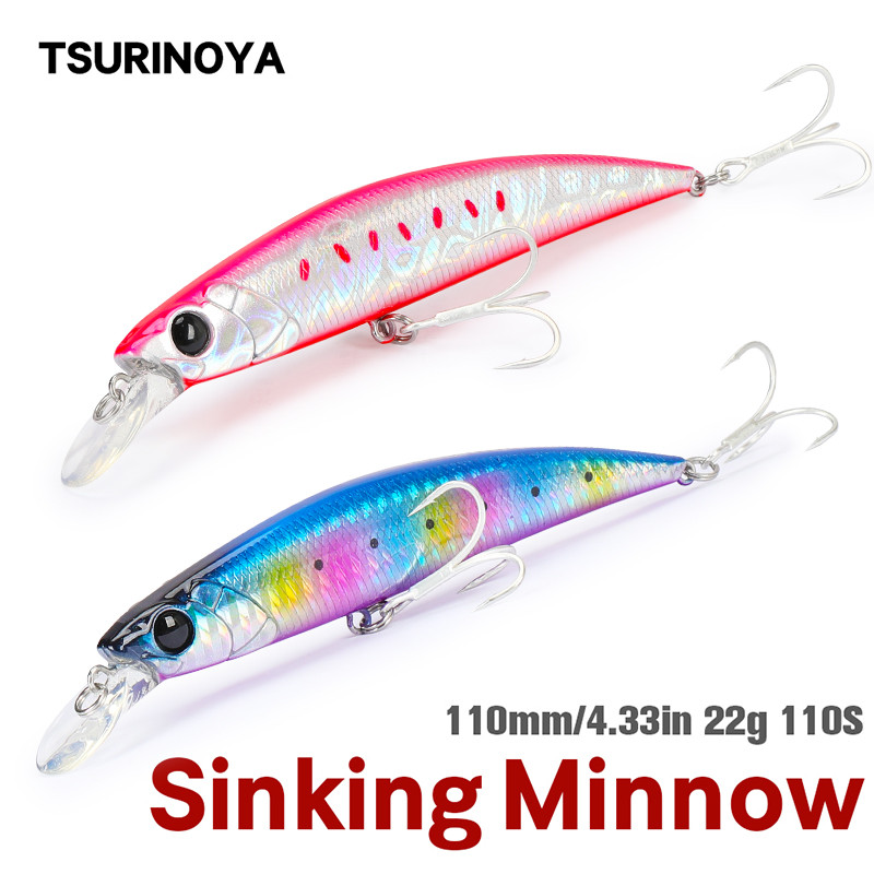 TSURINOYA NEW COLOR Sinking Minnow 110S DW77 110mm 22g Long Casting Fishing Lure Large Trout Seabass