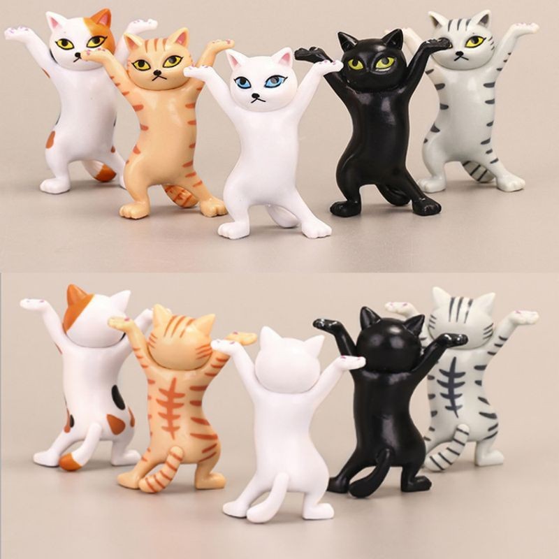 5pcs Dancing Cat Pen Holder Patung Kucing Angkat Tangan Imut Untuk Pen Airpods Holder