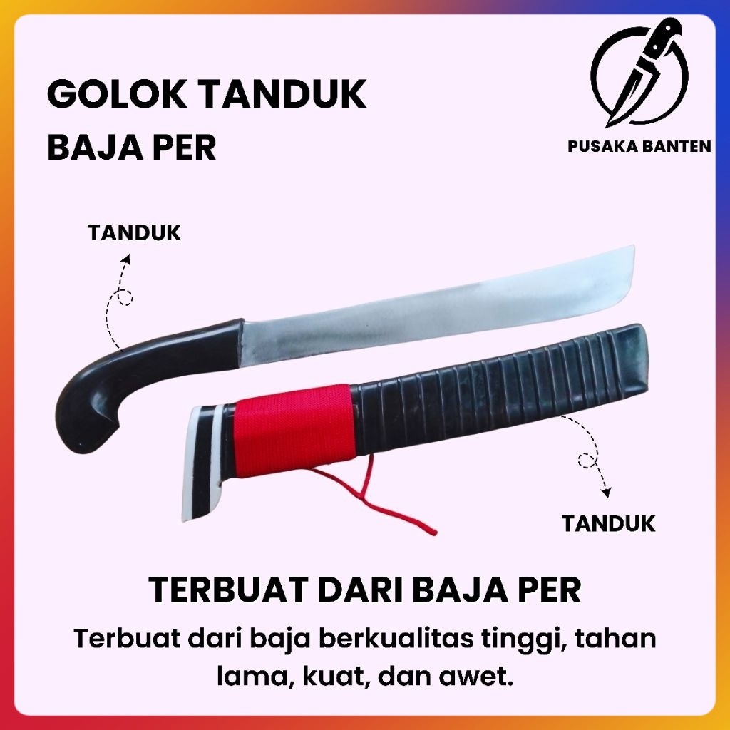 Golok Kebun Kerja Sembelih Full Tanduk Asli - Super Tajam Baja PER, Original Pusaka Banten